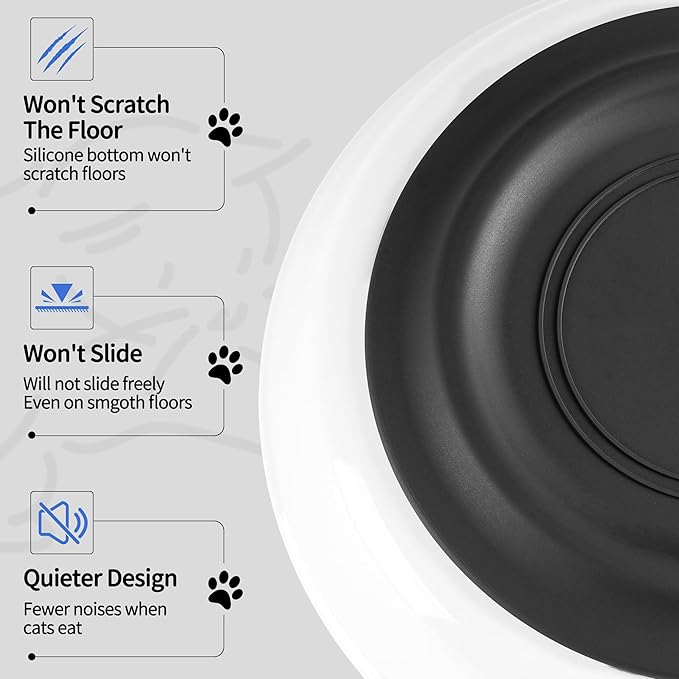 Cat Food Bowls, Whisker Friendly Ceramic Cats Bowls with Nonslip Silicone Base, Pack of 3 Quiet Dishes and Plates for Feeding Indoor Cats, Kittens and Small Dogs(Fishbone,Deeper)