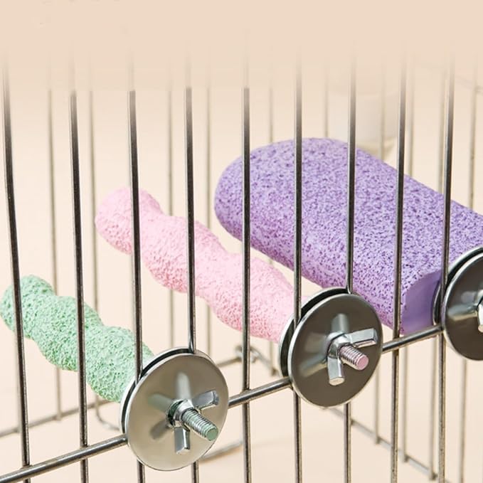 Parrot Perch Stand, Bird Beak Grinding Stone, Anti-Slip Parakeet Nail Trimming Stick Resin Beak Grinder Stone Perches Washable Claw Trimmer Stand for Parrot Cage Accessories (Pink, Large)