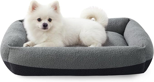 FURTIME Washable Small Dog Bed, Rectangle Comfy Fluffy Kitten Puppy Bed, Removable Zipper Cover Machine Wash, Breathable Orthopedic Bed Durable Pet Cuddler with Anti-Slip Bottom, 20x19x6 in, Dark Grey