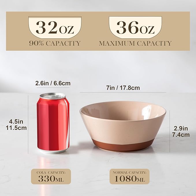 MALACASA Soup Bowls, Ceramic Salad Bowls Set of 4, 36oz Ceramic Bowls for Ramen, Cereal, Fruit and Pho, Microwave & Dishwasher Safe, Speckled Deep Bowls, Multicolor