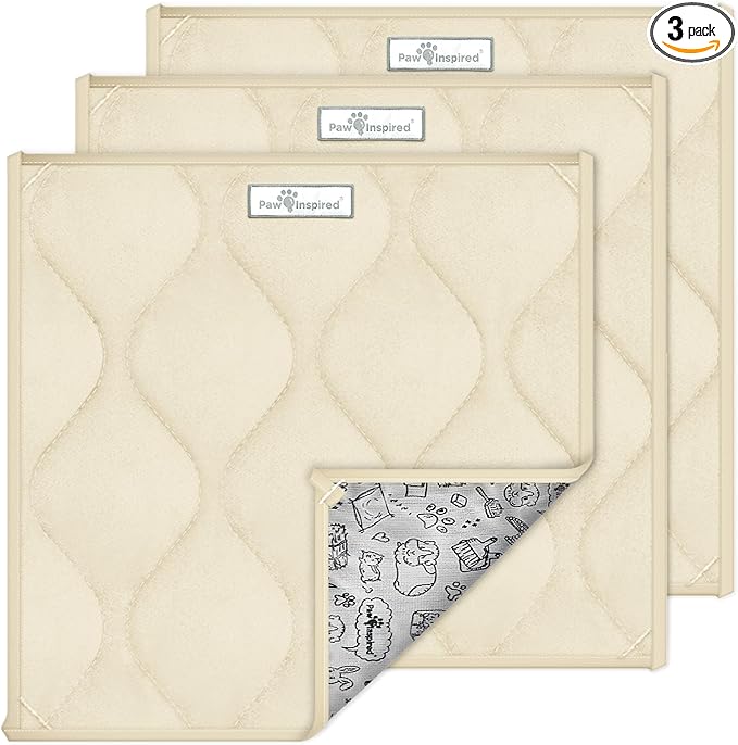 Paw Inspired Guinea Pig Cage Liner Pads | Washable Fleece Bedding, Waterproof Bottom | Super Absorbent Pee Pad or Pet Bed Mat for Guinea Pigs, Ferrets, Rabbits, Hamsters, Small Animals (12"x12", Tan)