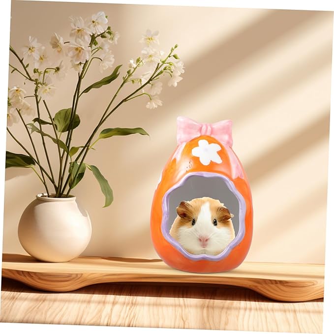 Ceramic Hamster Hide House Small Pet Shelter for Guinea Pigs and Hamsters Decorative Cartoon Nest for Sleeping and Playing Cooling Hideout for Small Animals