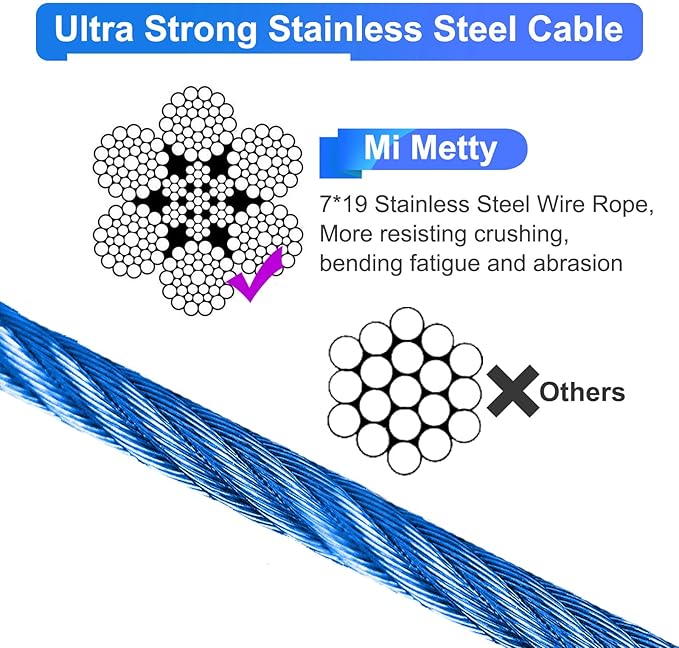 Tie Out Cable for Dogs,10/20/30/50/100FT Dog Leads for Yard Chew Proof,Heavy Duty Tie Out Cable for Large Dogs Up to 125lbs,Dog Runner Tether (Blue, 125Ibs 20ft)