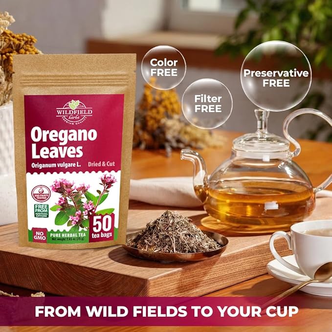 50 Bags Oregano Tea Dried Oregano Leaves Herbal Tea Bag (Origanum Vulgare L.) - 50 Count 1.5g Bags Dry Égano Leaf Herb