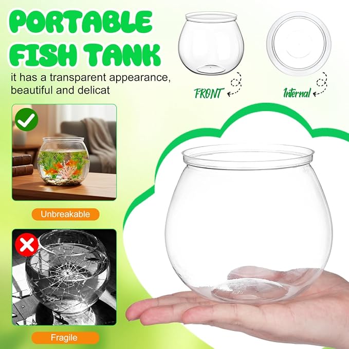 Angoily Transparent Plastic Fish Bowl 5.11 Inch Small Round Aquarium Tank for Desktop Home Office Decoration and Goldfish
