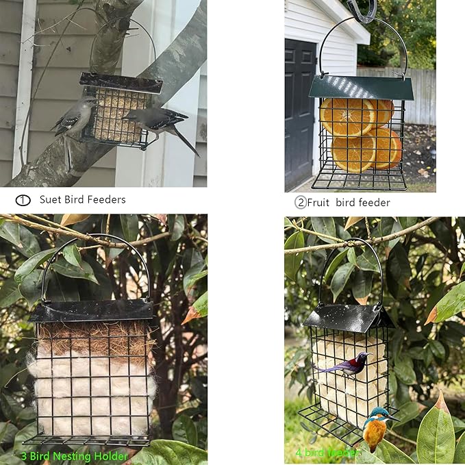 Bird Nesting Holder with Alpaca Fiber Birds Nesting Material Suet Bird Feeders for Outdoors Refillable Hummingbird Nesting Gifts Outdoor Bird Nesting Station to Build a Nest (Black)