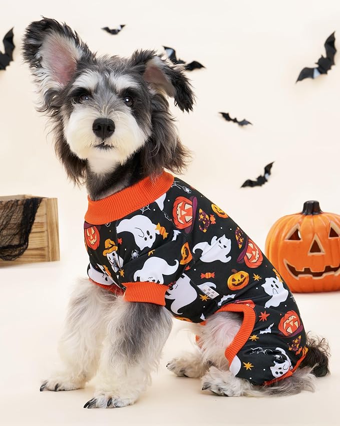 XPUDAC 4 Pack Halloween Dog Pajamas, Funny Ghost Halloween Costumes for Dogs, Soft Strechy Doggy Clothes for Small Medium Dogs Boy Girl, Pet Apparel, XL