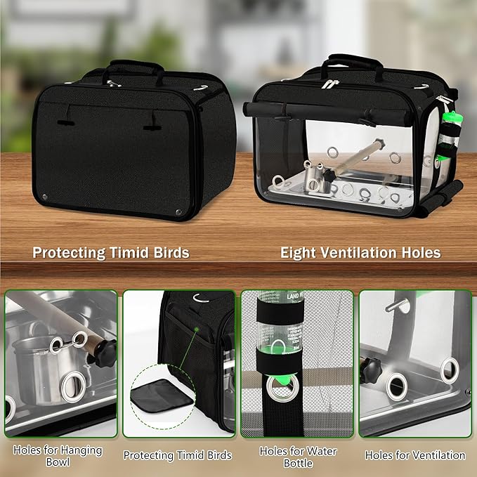 Bird Carrier Airline Approved, Bird Travel Cage with Indestructible Stainless Steel Mesh, Bird Travel Bag Lightweight and Portable with Water Bottle and Bowl