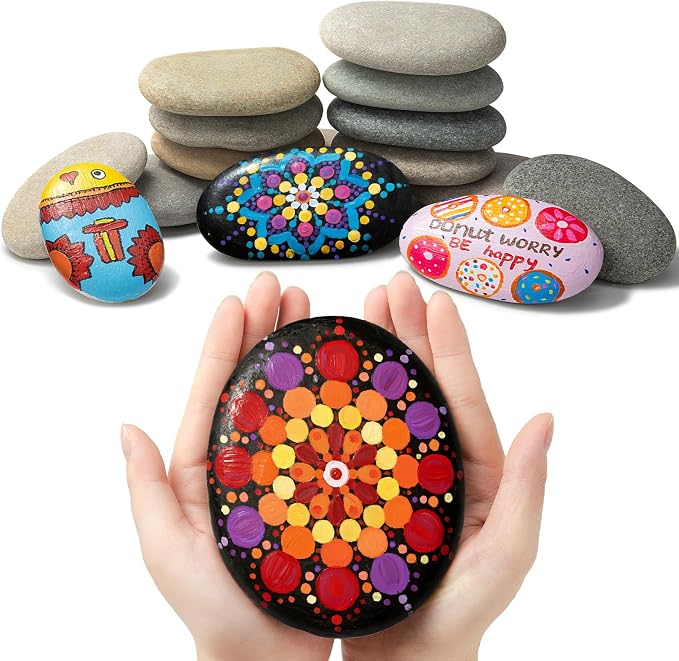 Simetufy 12Pcs 5-6 Inch Extra Large Rocks for Painting Flat Painting Rocks | for Mandala, Smooth Stones for Art & Crafts, Kindness Stone, DIY Home Decoration
