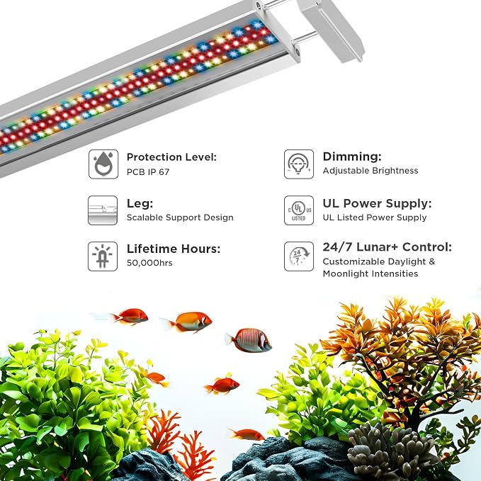 Finnex Vivid+ 3.0 Aquarium LED, Color Boosting RGB Spectrum, Pure Color Blend No White LEDs, 24/7 Lunar+ Cycle, Dimmable, High PAR, Programmable Timer, Planted & Fish Tank Light