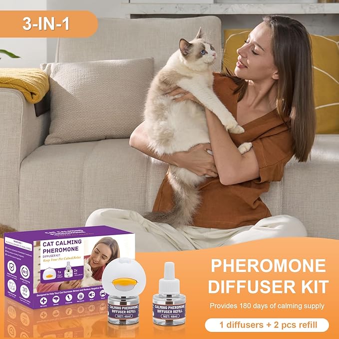 Reespring Cat Pheromones Calming Diffuser Starter Kit: Premium Pheromone Diffuser for Cats - Cat Pheromones Diffuser - Cat Calming Diffuser - Cat Calming Pheromone Diffuser (1 diffusers+ 2 Refills)