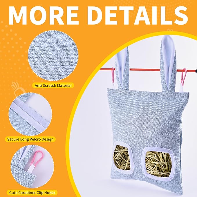 2 Pack Rabbit Guinea Pig Hay Feeder, Cute Bunny Hay Bag, Hanging Hay Holder for Guinea Pig Cage, Hay Feeder for Rabbits Chinchillas Hamsters Small Pets and Animals (Yellow & Green)