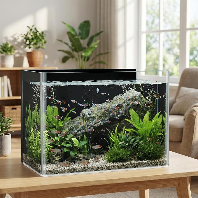 3 Gallon Hot-Bent Black-Back Fish Tank, Aquarium Fish Tank,Easy to Maintain Small Aquarium for Betta/Goldfish/Snails/Shrimp and Aquatic Planting, Perfect for Home, Office, and Decor