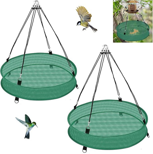 2Pcs Bird Seed Catcher Tray for Hanging Bird Feeder Platform, 4" Deep Birdseed Hoop for Hummingbird Feeders Bee Feeder Outdoor Garden Accessories (Green, 30inch)