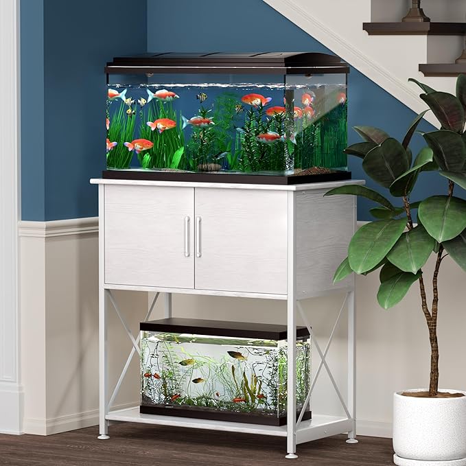 Herture 20-29 Gallon Aquarium Stand Metal Frame Fish Tank Stand with Cabinet Storage, for 20 Gallon Long Aquarium,30.7" L*16.5" W Tabletop,330LBS Capacity White PG01YGW