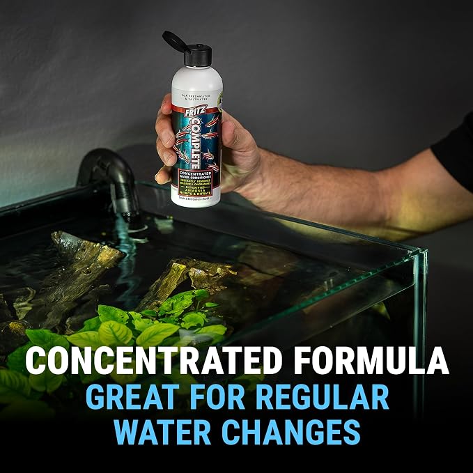 Fritz Aquatics Fritz Complete Water Conditioner/Dechlorinator Instantly Removes Chlorine & Chloramines/Detoxifies Nitrite & Nitrate for Fresh & Salt Water Aquariums (16-Ounce)
