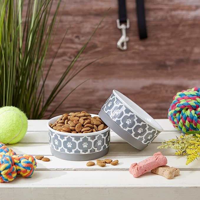Bone Dry Lattice Collection Pet Bowl & Canister, Small Set, 4.25x2", Gray, 2 Count