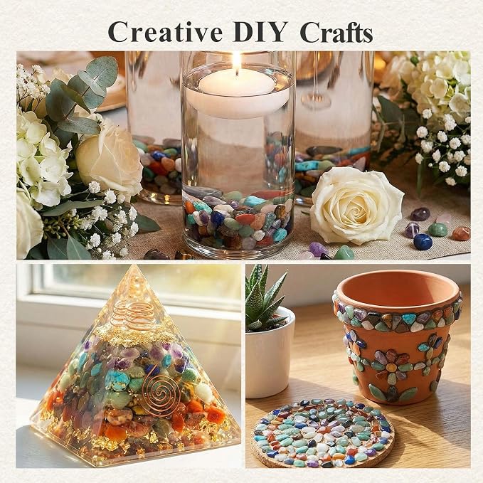 1LB(450g) Quartz Crystals, Crushed Chips,Polished Stone Vase Filler | Irregular Shaped Succulent Rocks for Plants Indoor, Betta Fish Tank Gravel,Table Scatter and DIY Crafts