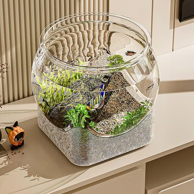 Fish Bowl P-lastic, Clear Round Shatterproof Desktop Aquarium Betta Fish Bowl for Centerpiece Home Decor