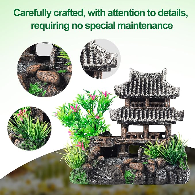CousDUoBe 9Pcs Resin Castle Decorations Set，Realistic Fish Tank Castle with Eco-Friendly Design,Fish Tank Decorations Aquarium Accessories