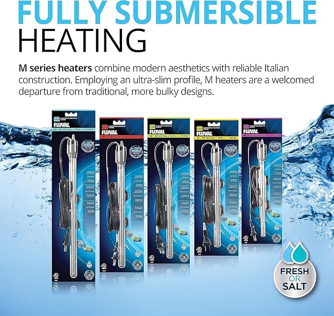 Fluval M 200-Watt Submersible Aquarium Heater – High-Performance, Compact Heating with Mirror Technology for Fresh & Saltwater Tanks
