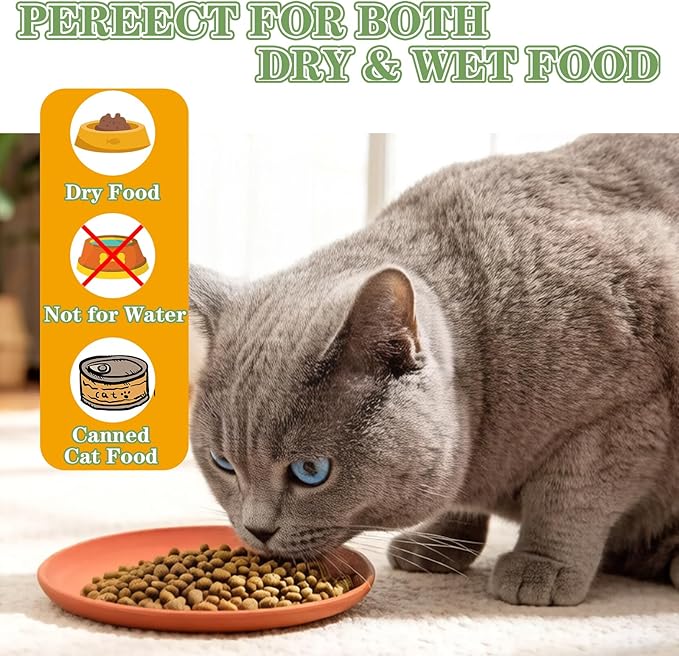 8-Pieces Whisker Fatigue Cat Bowl - 6.88 Inch Shallow Cat Food Dish Wide Cats Wet Feeding Bowls, PET Plate for Kittens and Short Legged Cats (Type-B Shallow Plates)