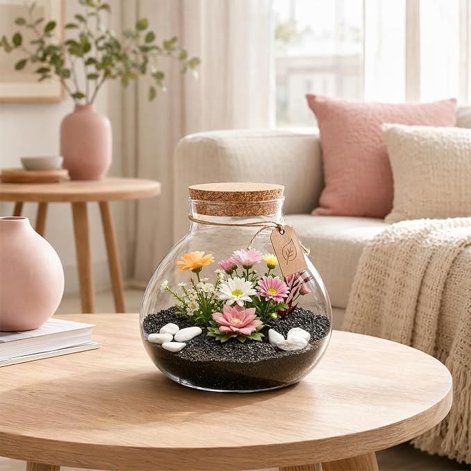 Milisten Glass Plant Terrarium with Cork Lid, 5.9x6.29In Clear Micro Landscape Terrarium Jar, Glass Fish Bowl Vase, Plant Propagation Station, Desktop Planter Container for Home Office Decor