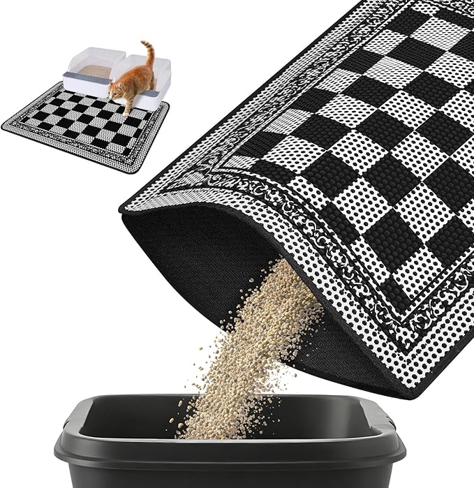 Bienbee Cat Litter Mat, 30"x24" Litter Mat Double Layer Litter Trapping Mat, Reduces Tracking and Keeps Floors Clean,Checkerboard L