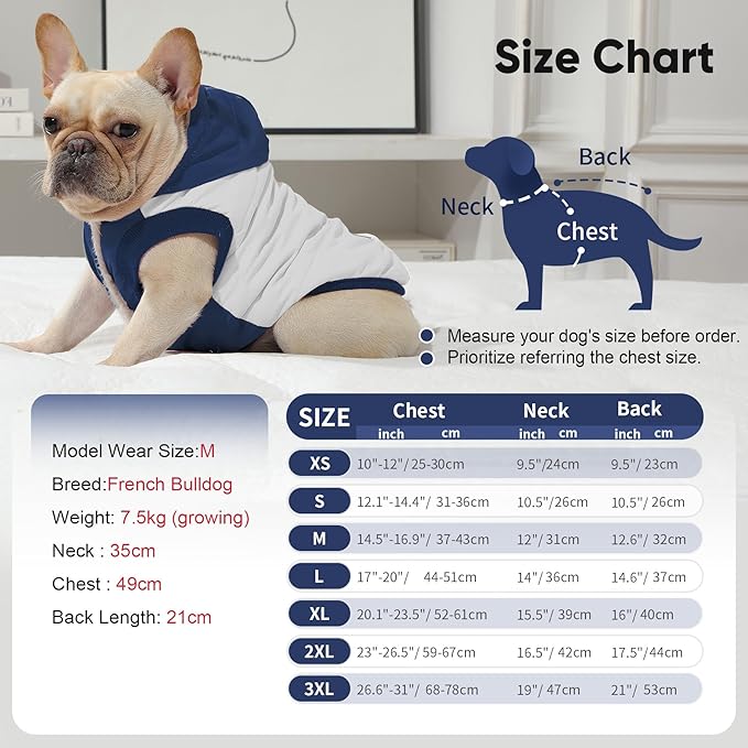 Vecomfy Fleece Lining Extra Warm Dog Hoodie in Winter for Medium Dogs Jacket Pet Coats with Hooded,Beige and Blue L