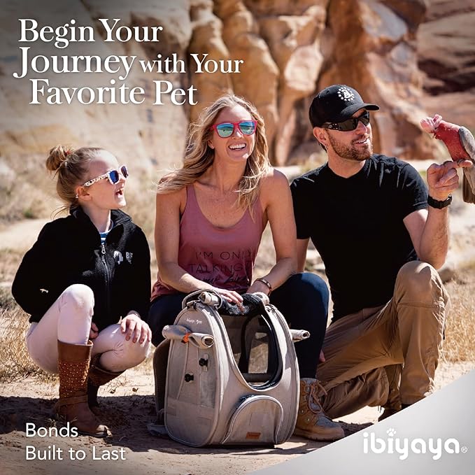 ibiyaya - BirdTricks TrackPack - Bird Backpack Carrier with Perch - Bird Carrier for Small Birds with Steel Feeding Bowl, and Breathable and Durable Material - Beige