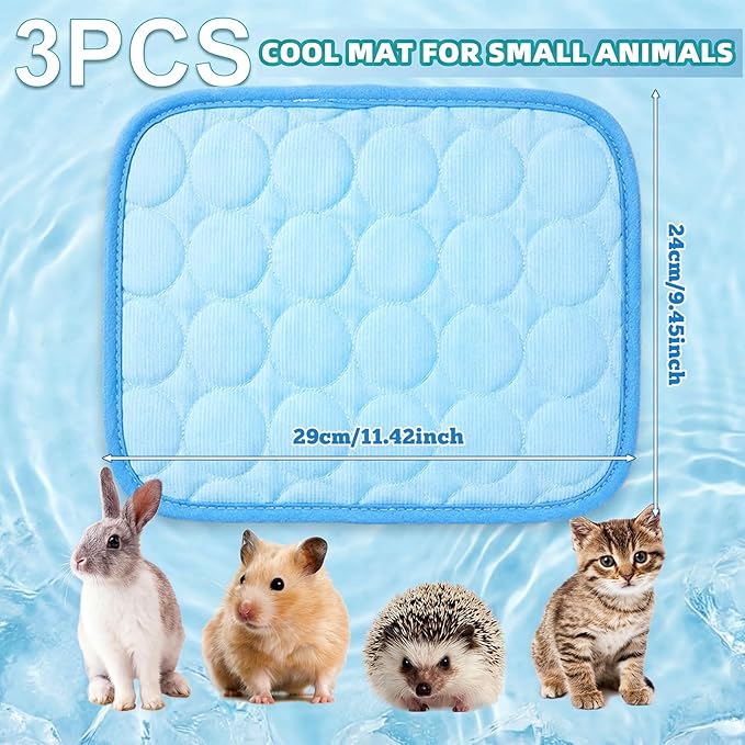 Jetec 3 Pcs Bunny Guinea Pig Beds Soft Bunny Mats Warm Guinea Pig Mat Small Animal Bed Pads Fleece Sleeping Pads for Indoor Rabbit Hamster Squirrel Hedgehog Chinchilla (Ice Silk,Summer,Pink)