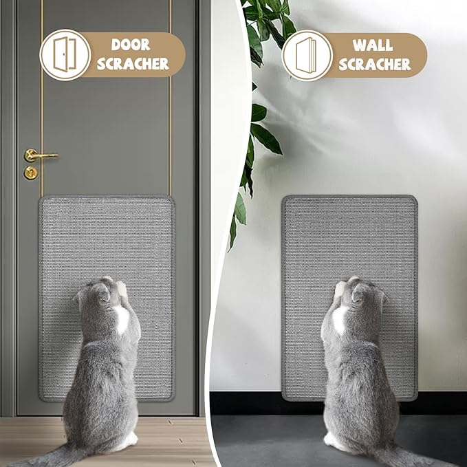 Graciadeco Gray Cat Scratching Mat Sisal, 2 Packs Sisal Fabric Large Cat Scratching Pad for Indoor Cats with Adhesive Hook Loop Tape, Wall Scratchers for Indoor Cats 23.6" x 15.7"