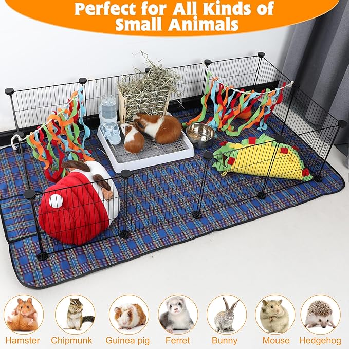 FHTONGE Large Guinea Pig Cage Habitat with 2 Pcs Waterproof Bedding, 8Sq Ft Guinea Pig Playpen with Mat, Metal Small Animal Playpen with Mat for Hamster Hedgehog Dwarf Rabbit (12 x Cage Panels)