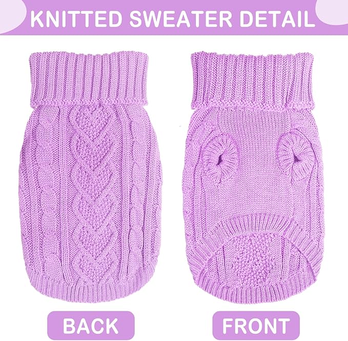 Dog Sweaters for Small Dogs Fall Small Dog Sweater Winter Dog Clothes Turtleneck Knitted Cute Doggy Pullover Knitwear Warm Doggie Coat Puppy Cat Sweater Female (Purple,Medium)