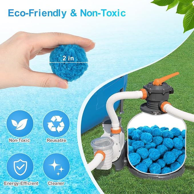 Askyli 3.1 lbs Pool Filter Balls for Sand Filter, Reusable Pool Sand Filter Balls, Efficient Blue Filter Media Balls, Suitable for All Sand Filter System (Equals 100lbs Pool Filter Sand)