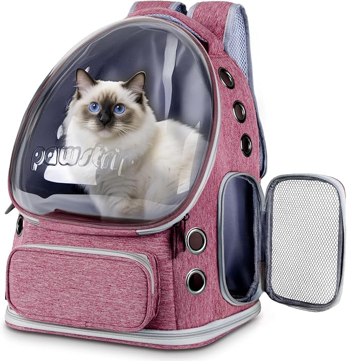 Pawstrip Cat Backpack Carrier with Large Space Bubble Window, Airline Approved Breathable Pet Carrier for Small Dogs Cats up to 15lbs, Foldable for Travel Hiking & Outdoor Use