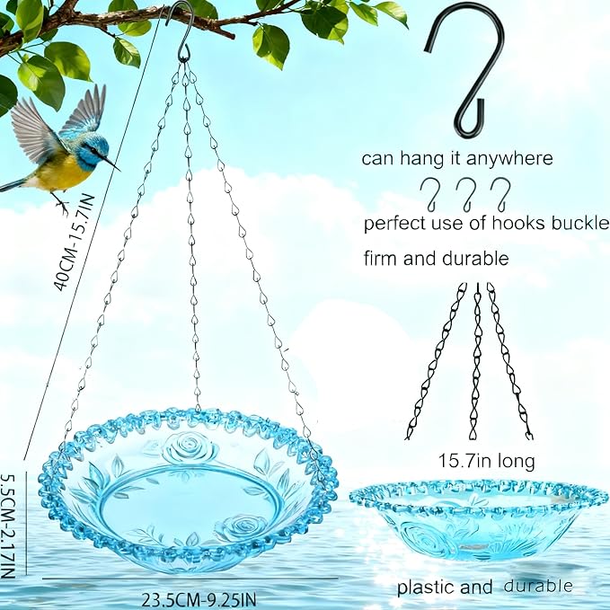 4 Pack Super Value Hanging Plastic Bird Baths and Feeders for Outdoors Bird Water Bowls and Seed Trays Set Attract Wild Birds Garden Yard Decor Gift (4 Pack Blue)