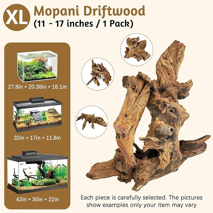kathson Large Natural Aquarium Driftwood Reptiles Branches Terrarium Ornament Sinkable Wood Decor Trunk Fish Tank Log Habitat Decoration (11"-17")