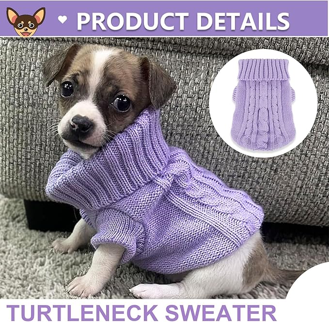 2 Pack Dog Sweaters for Small Dogs, Chihuahua Yorkie Sweater, Puppy Clothes Winter Warm Pullover Clothing, Pet Cat Cold Weather Puppy Cold Outfits Beige+Purple XXS