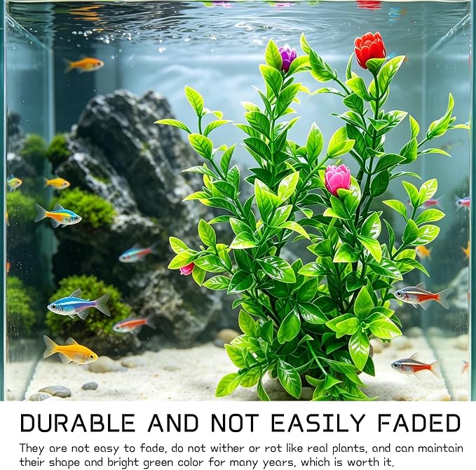 2Pcs Silk Aquarium Plants,10.3 Inch Artificial Silk Plants Decorations for Fish Tank,Suitable for Small to Medium-Sized Aquariums, Goldfish, Betta Fish and Freshwater Fish