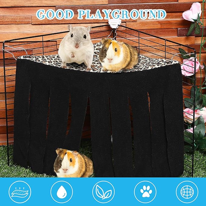 Shappy 2 Pcs Guinea Pig Hideout Hideaway Corner Fleece Toys Cage Accessories Cute Ferret Hammock for Ferrets Chinchillas Hedgehogs Small Pets(Brown with Blue, Black with Orange-Brown, Leopard)