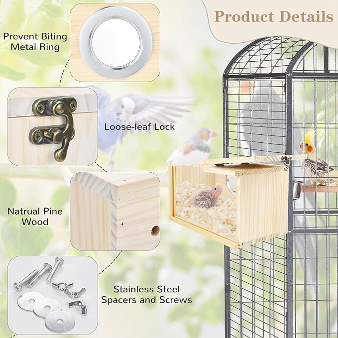 Parrot Nesting Box Cockatiel Nesting Box Bird Breeding Box House Handcrafted Wooden Acrylic Transparent Bird Box with Detachable Wooden Board for Parakeets Cockatiel Budgie Conure Parrot XL