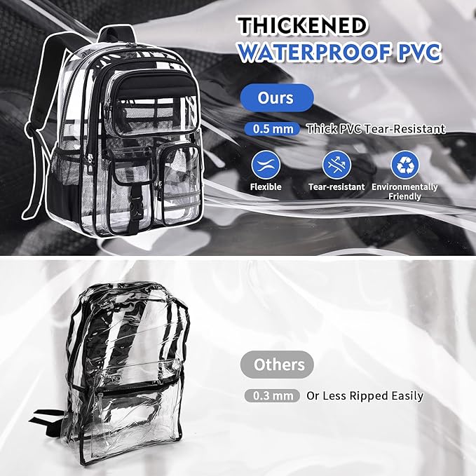 Clear Backpack for School,Transparent Backpack Stadium Events,Heavy Duty Clear Bookbag for Girls,Boys,Work,Sport Black