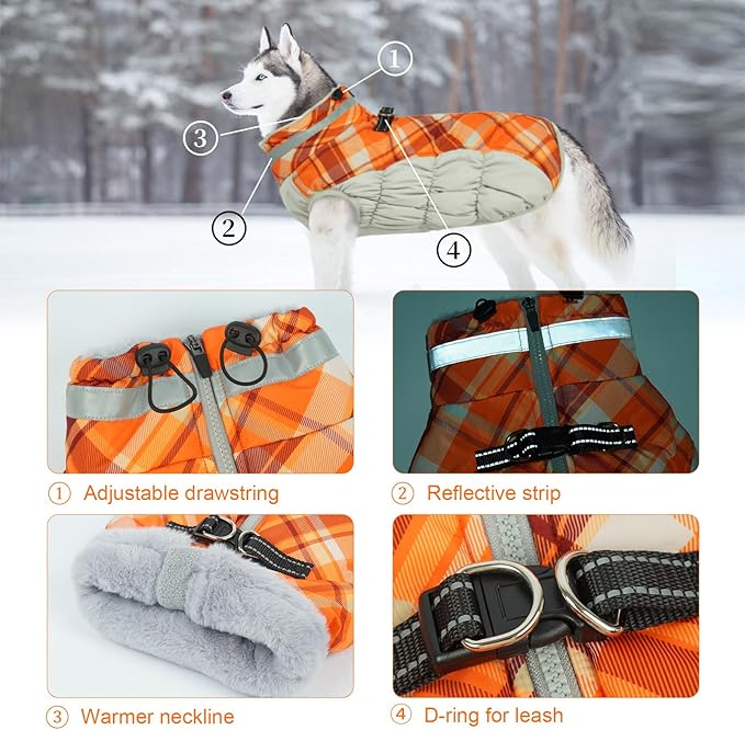 Lelepet Warm Dog Winter Coat Dog Coats for Large Dogs Waterproof Dogs Jacket with Harness Built in Reflective Cold Weather Coats Windproof Zip-Up Winter Fleece Vest Snowsuit Pitbull Labrador XXL