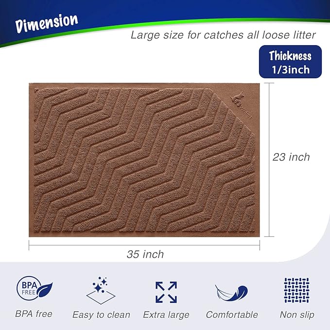 WePet Cat Litter Box Mat U02.2, Kitty Premium PVC Pad, Durable Trapping Rug, Phthalate Free, Urine-Resistant, Scatter Control, L 35 x 23, Brown