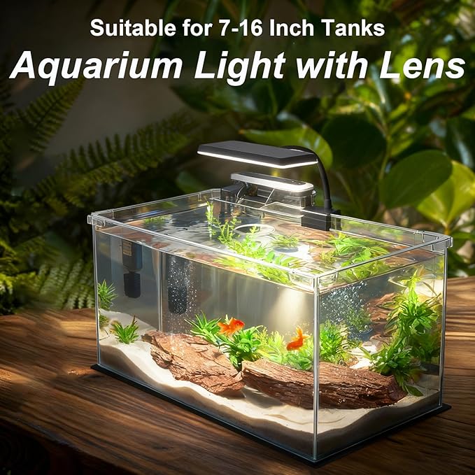 Vimvins Full Spectrum 10W Fish Tank Light Enhanced Edition LED Aquarium Light with Lens, 3 Adjustable Modes(Suitable for 7-16 Inch Tanks)