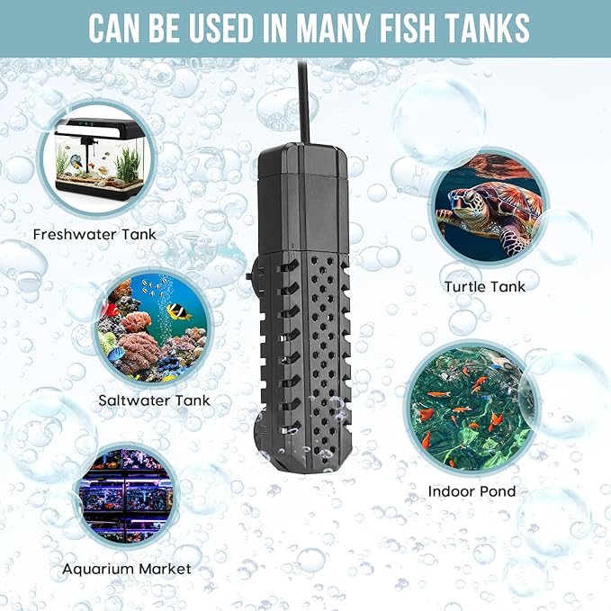 Aquarium Heater 100W, Fish Tank Heater with High-Temperature Protection and Turtle Tank Heater with Automatic Power-Off When Leaving Seawater or Freshwater.
