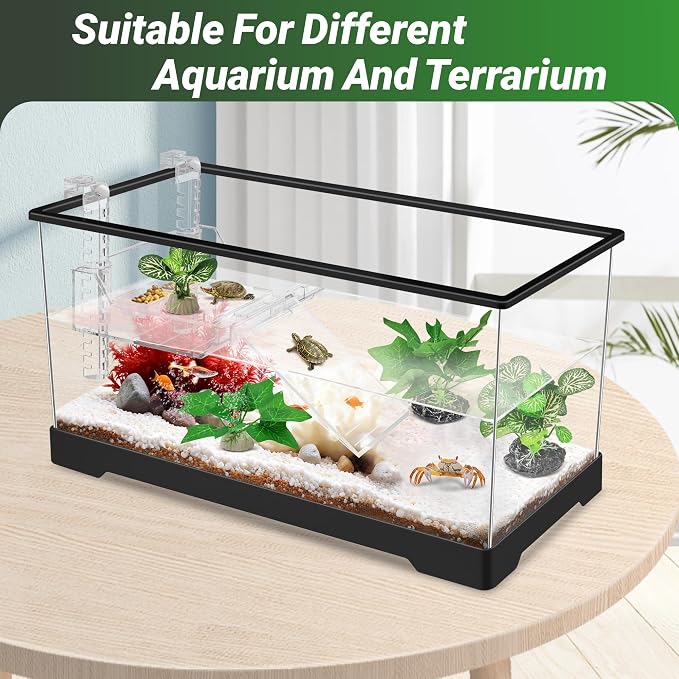 GOZILLA Silk Fish Tank Plants,Reptile Artificial Plant,Reptile Plants for Terrarium,Aquarium Decorations Accessories Set,Resin Pedestal Silk Aquarium Plant for Fish Tank.(4PCS/B-Set)