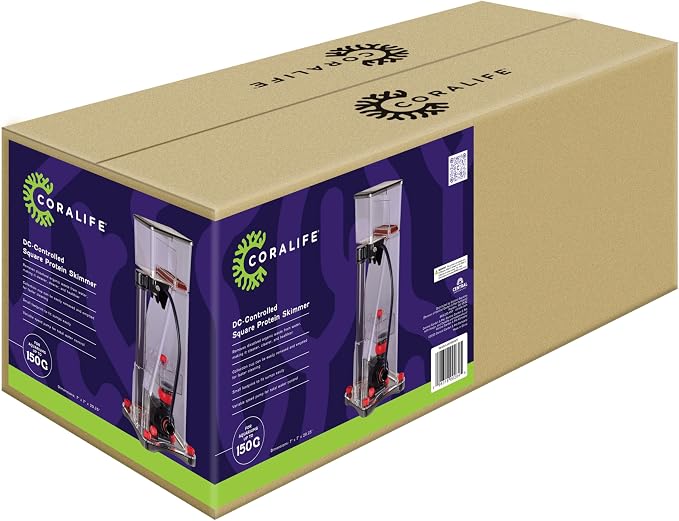 Coralife Aquarium Fish Tank Marine Salt Water DC-Controlled Variable Speed Square Protein Skimmer, Up To 150 Gallons