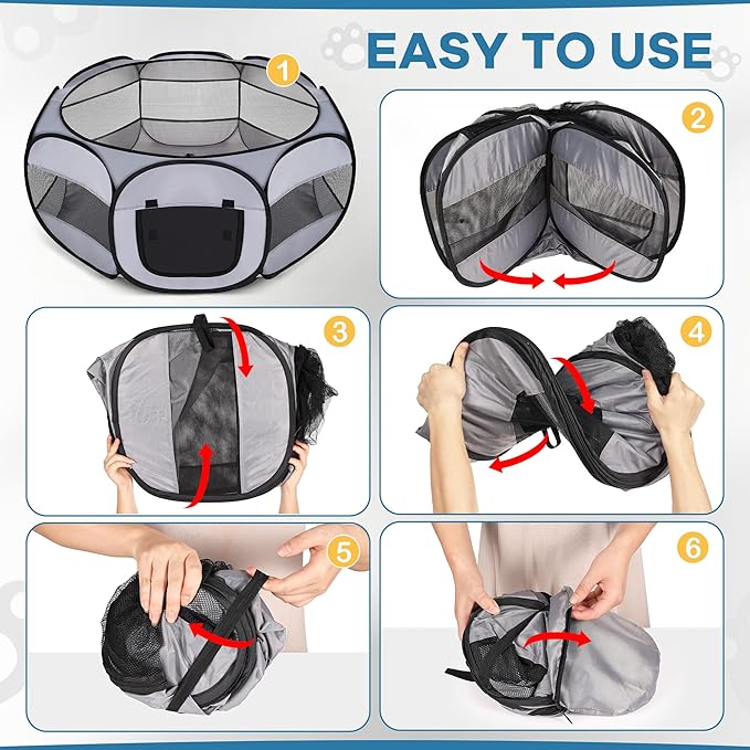 Soft Breathable Small Animal Playpen with Zipper Cover - Portable Rabbit/Bunny Pen & Chick Brooder Box, Lightweight Enclosure for Puppy/Kitten/Guinea Pig/Hamster/Chinchillas (Indoor & Outdoor Use)